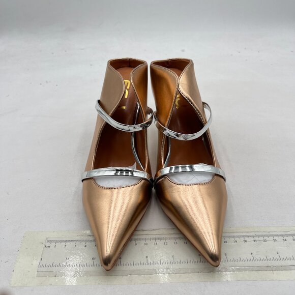 FSJ Champagne Pointy Toe Mules Sandals High Heels Double Straps Slide Sandals - Picture 3 of 8